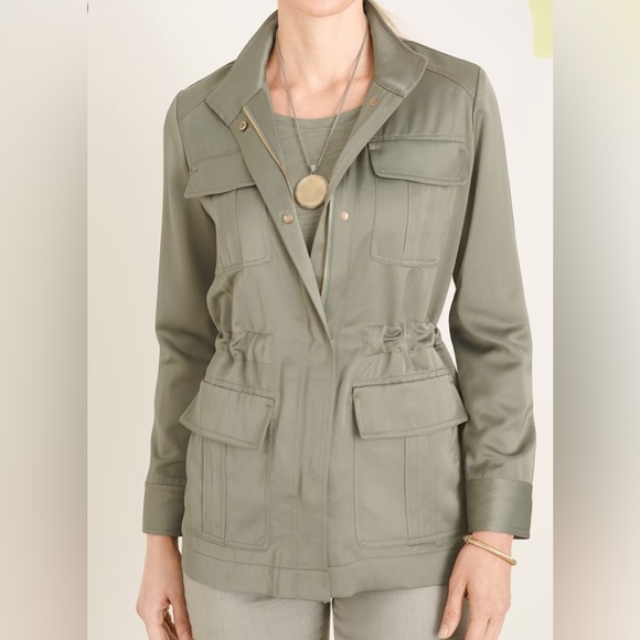 CHICO’S UTILITY JACKET WOMEN SIZE 8/10 OLIVE LONG SLEEVES - Picture 15 of 16